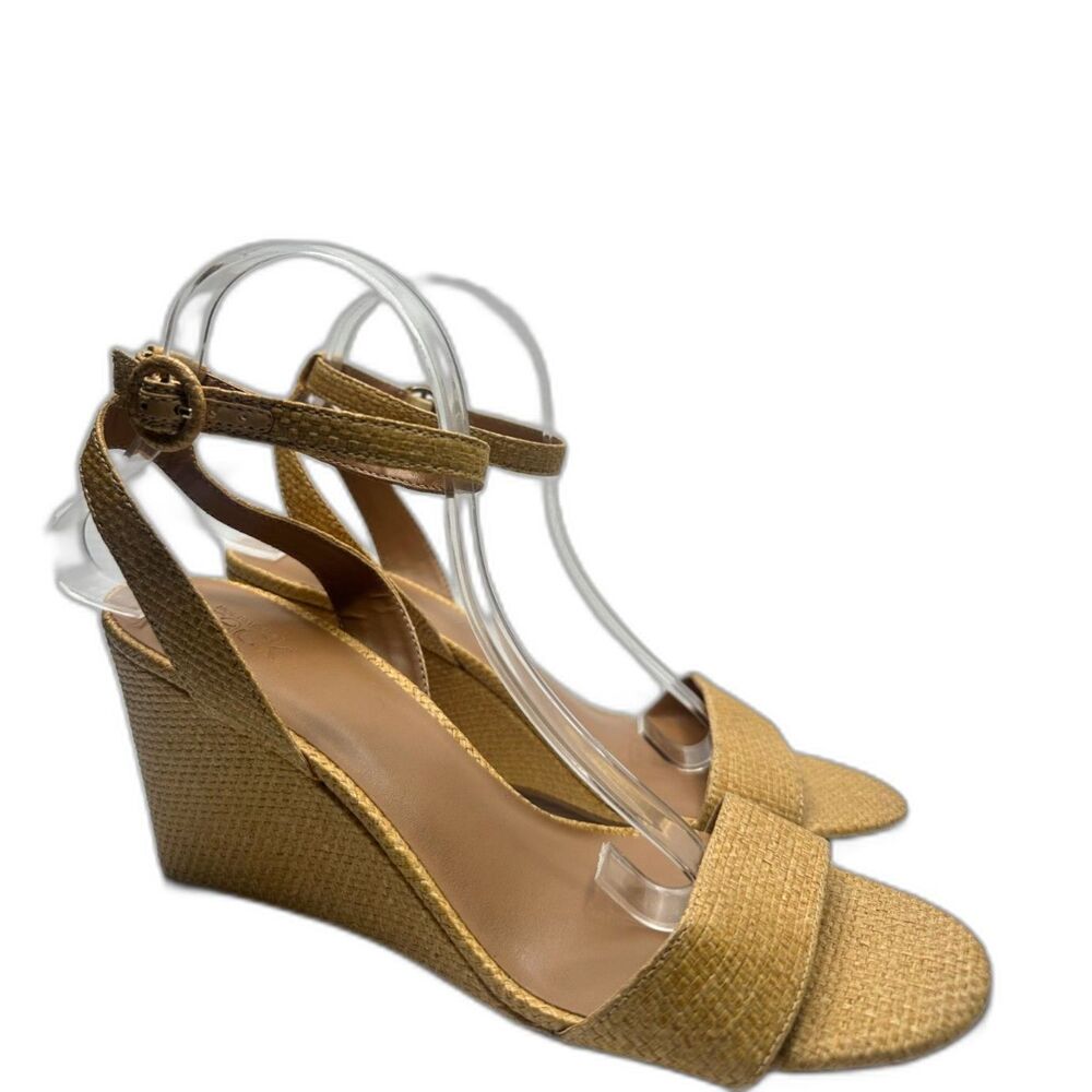 Nordstrom Rack Wedge Sandal 10 Ankle Strap Minimalist Tan Nude Beige Carrie - Picture 2 of 10